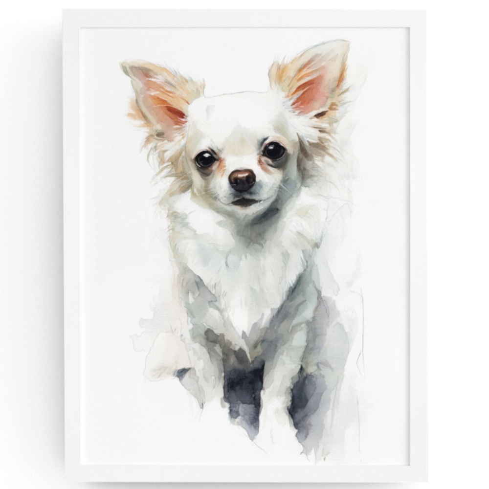 Watercolor White Chihuahua Portrait Wall Art Print Poster Unframed